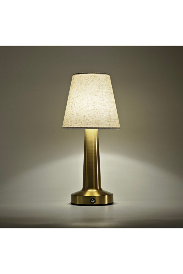 Mat Gold Ivory LED Table Lamp with Cloth Shade, Touch Sensor Bedside Lamp Rechargeable Reading Light
