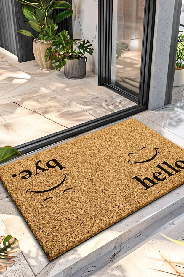 Koko Doormat Smile Hello Bye Patterned Koko Doormat in Front of the Door 40 X 60 cm