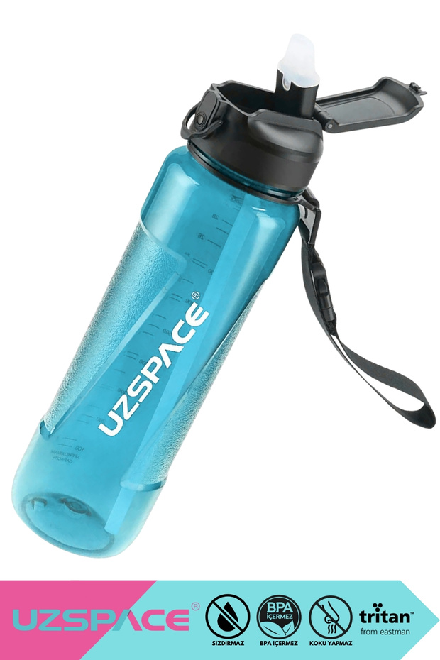 1000ml New Collection Large Size Silicone Straw Tritan Water Bottle with Measuring Scale Transparent Body and Hand Strap, Bpa Free, Odor Free
