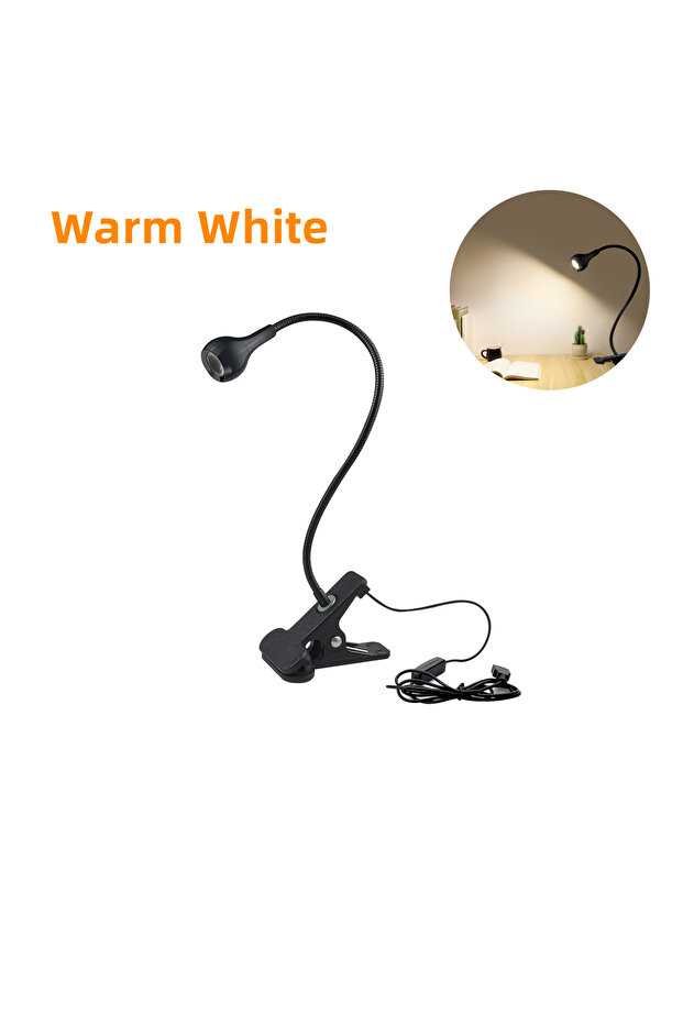Black Case WarmWhite USB DC5V 360 Degrees Flexible Desk Lamp with Holder Clip USB Power Lamp Reading