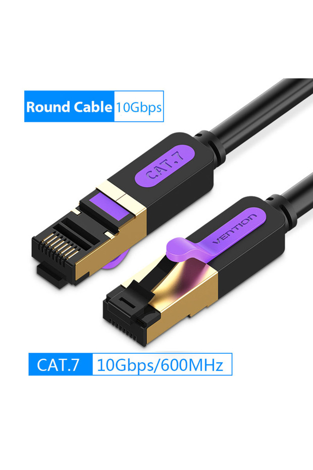 حزمة 1 كابل إيثرنت Vention مستدير أسود بطول 2 متر من الفئة 7 وكابل شبكة RJ 45 من الفئة 7 وكابل شبكة STP RJ45 من أجل