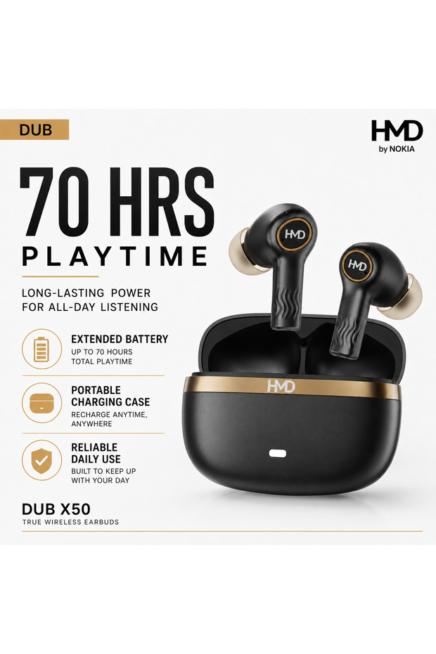 سماعات أذن لاسلكية حقيقية Dub X50، بلوتوث، مشغلات صوت 10 مم، تقنية Hi-Fi DSP، وقت تشغيل 70 ساعة، زمن استجابة منخفض، 4 ميكروفونات بتقنية AI-ENC