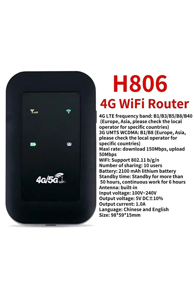 414 H806 Black EU 2026 Car Mobile Wifi Hotspot Mobile WIFI Router 150Mbps 4G/5G LTE Wireless Router