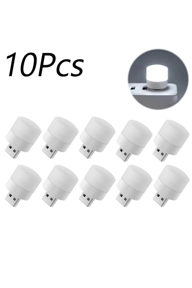 10 قطع - أبيض 10/1 قطعة مصباح ليلي صغير يعمل بمنفذ USB، ضوء دافئ أبيض لحماية العين، مصباح قراءة الكتب، قابس USB للكمبيوتر