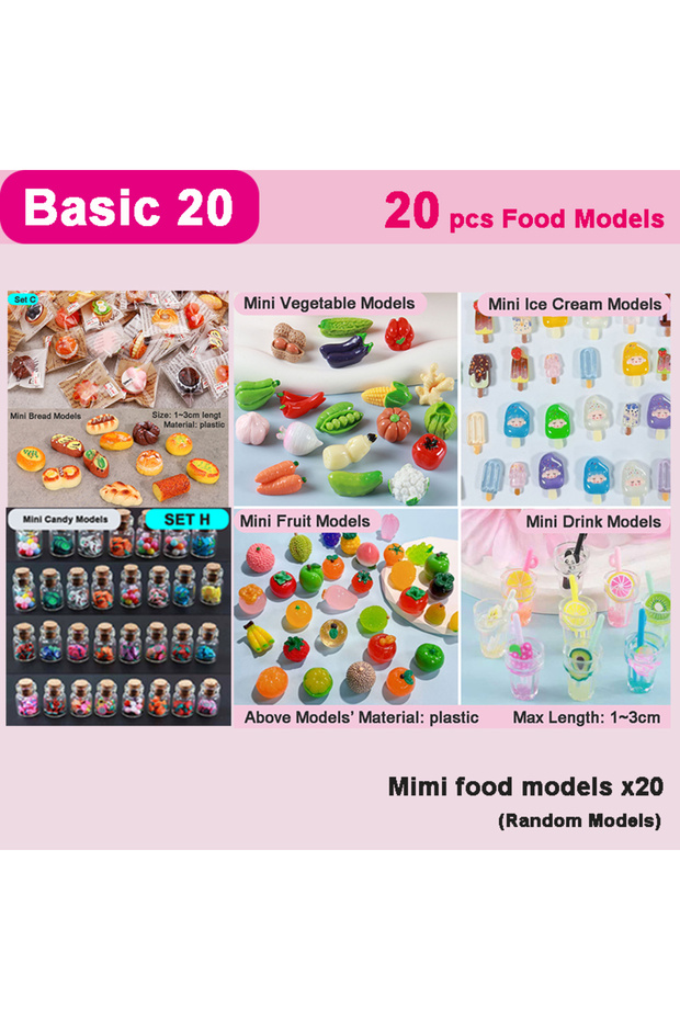 Basic 20 Kids Kitchen Toy Accessories Refrigerator Pretend Cooking Set Doll House Cookware Toys Play