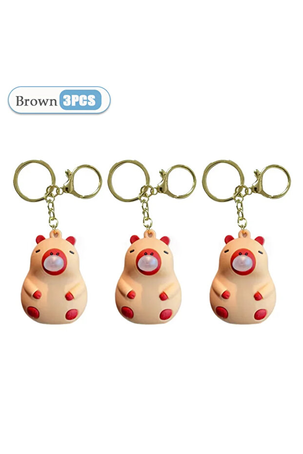 Brown-3PCS Capybara Doll Pinch Music Keychain Toys Squeeze Spit Bubble Decompression Toy Children's