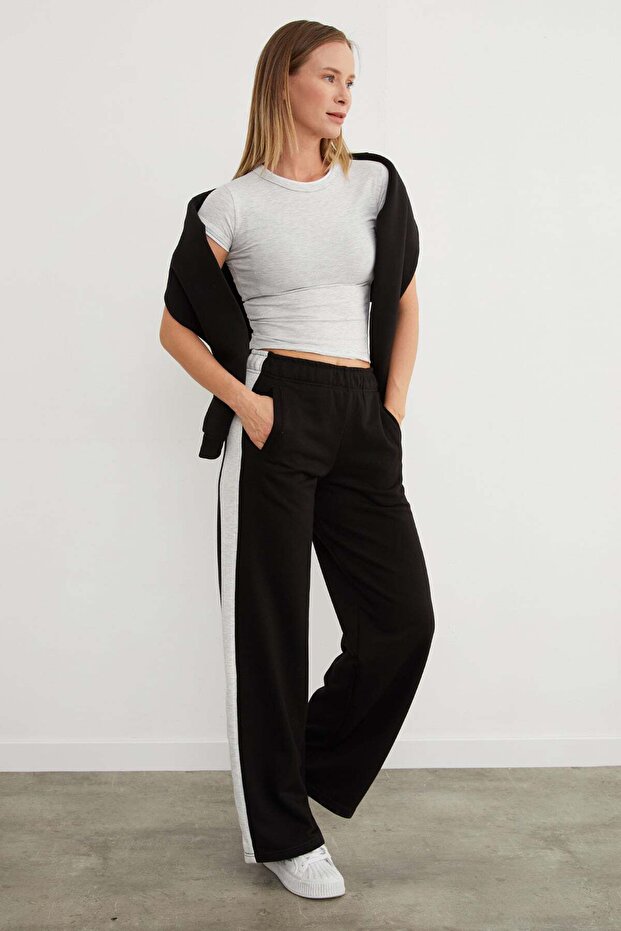 Palazzo Sweatpants with Side Stripes