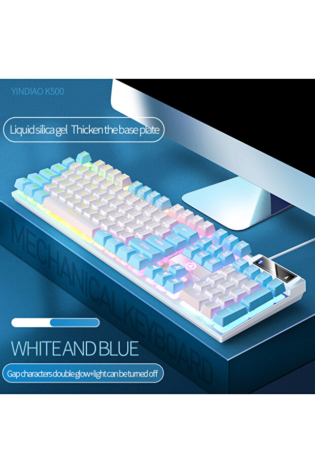 White and Blue Pairs YINDIAO Keyboard Gaming Wired Laptop Desktops PC Computer Office Accessories Lo