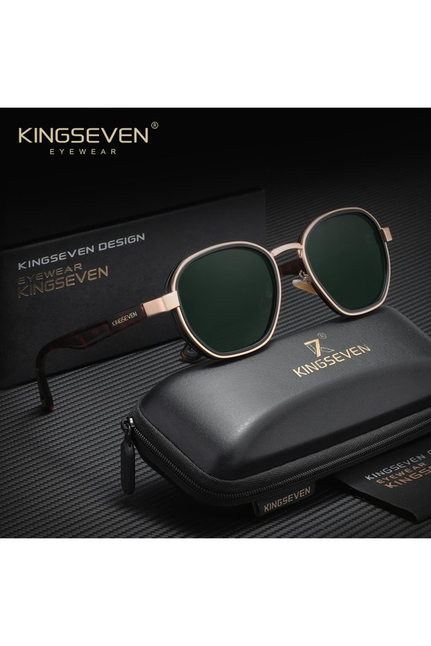Leopard GreenG15 KINGSEVEN Brand Round Sunglasses Men Polarized Women Eyewear Luxury Fashion Trave