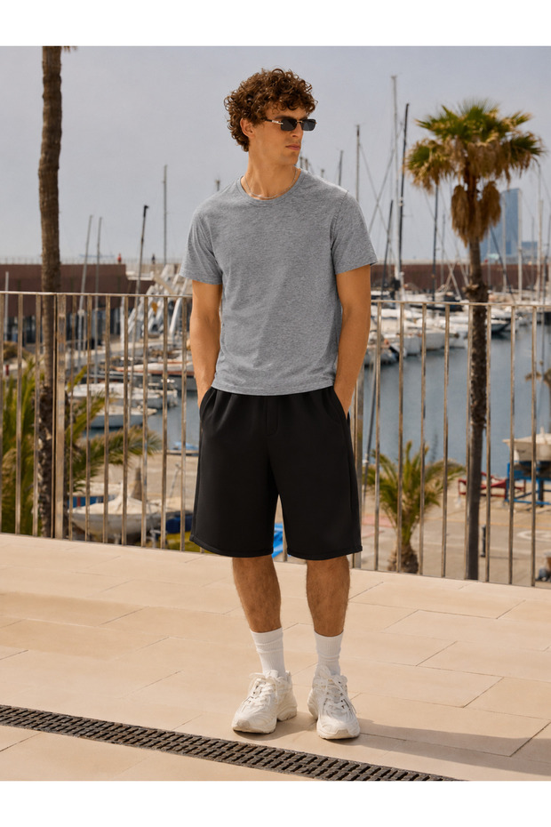 Men's Trend Crew Neck Comfortable Basic Anthracite T-Shirt