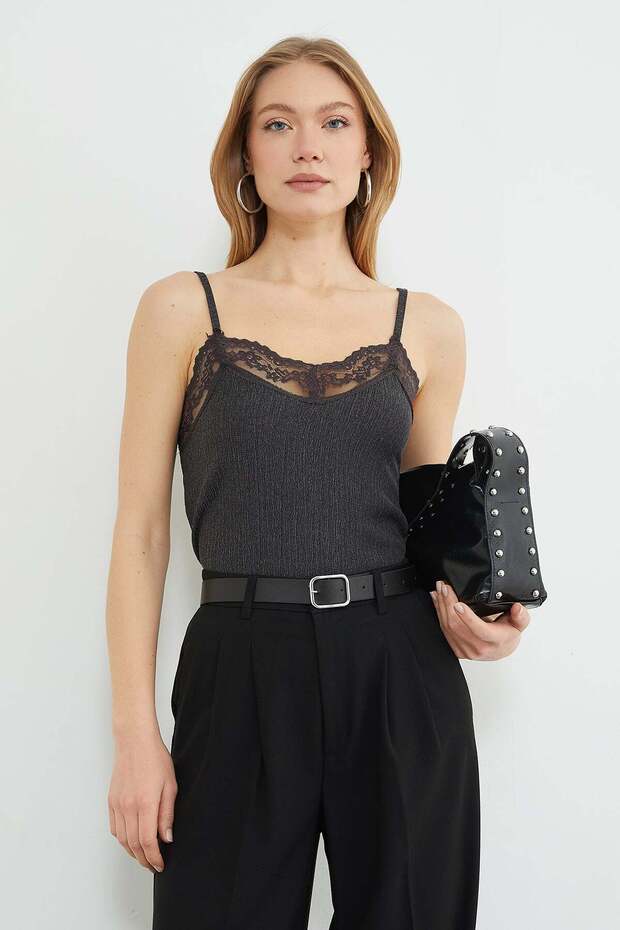 Wrapped Fabric Lace Strap Bodysuit