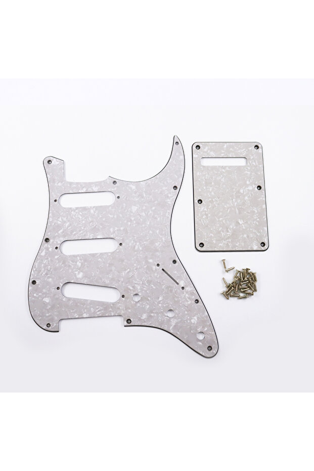 White Pearl 4ply PHRILM SSS11 Hole ST Electric Guitar Guard, 3-Layer ST Pickguard with Aluminum Foil