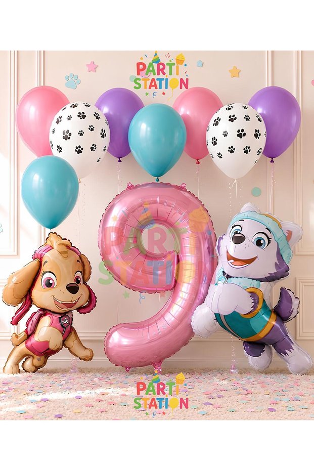 Paw Patrol Skye 9 Year Old Balloon Set Police Dog Paw Patrol Skye and Everst Birthday Balloon Set