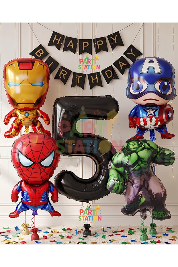 Avengers Concept 5 Year Old Balloon Set Avengers Hulk Iron Man Captain America Spider-Man Balloon Set