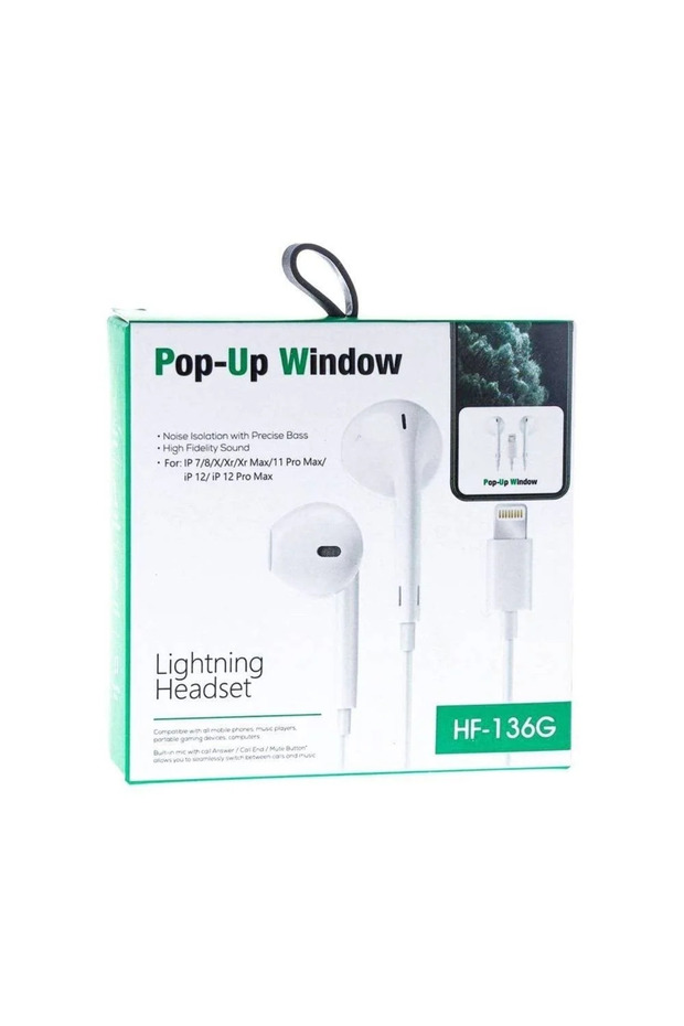 سماعة Lightning سلكية بيضاء بتقنية البلوتوث (Pop-Up Window) عند توصيلها بأجهزة iPhone