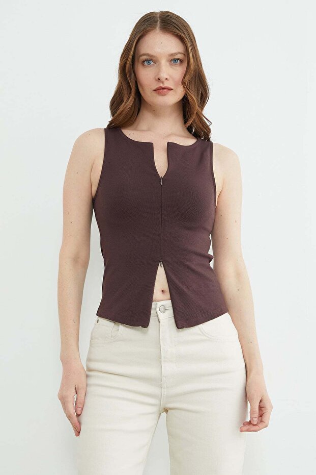 Basic Double Zipper Blouse - 1