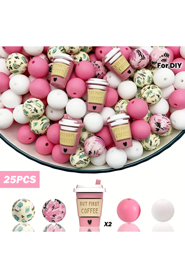 25PCS-style 7 4/25/30PCS Coffee Series Silicone Bead Set, Perfect for DIY Handmade Crafts Such as Ke