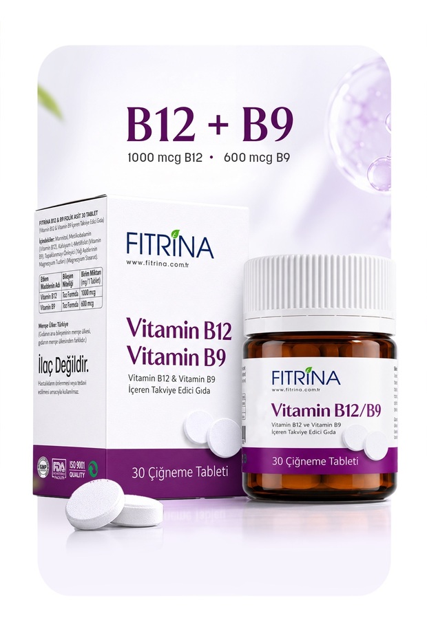 Vitamin B12 and B9 Folic Acid 30 Tablets Food Supplement
