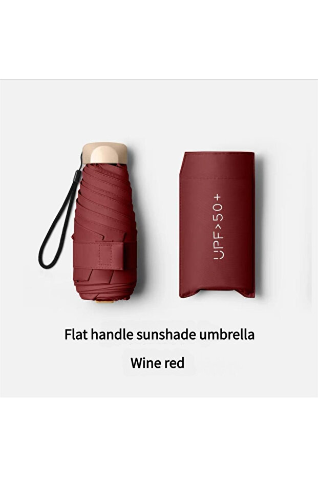 Iron 6K Wine red 55% Off Mini Sun Umbrella Small Pocket Rain Umbrella Vinyl Folding UV Ultraviolet P