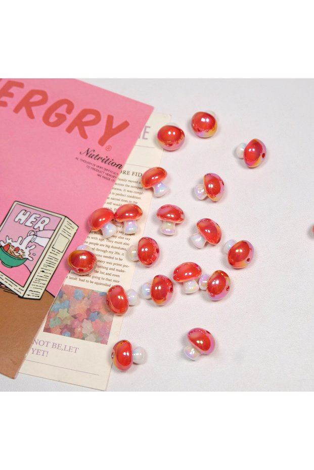 10PC red Acrylic red mushroom straight hole loose beads DIY bracelet necklace keychain ornament bead