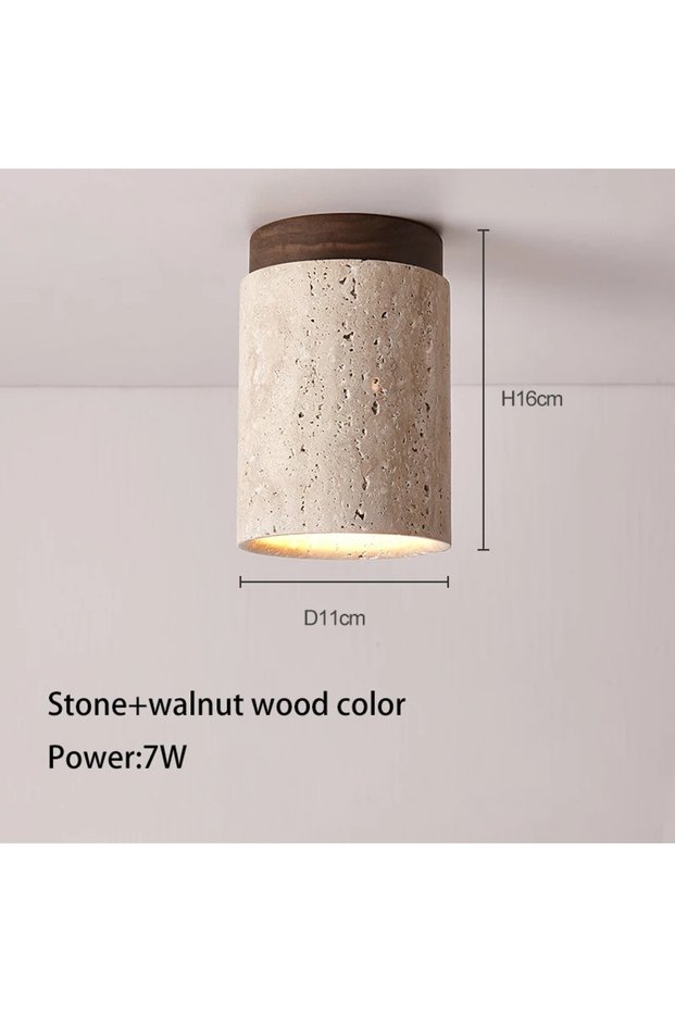 4000K Walnut color Japanese Style LED Ceiling Lamp Round Downlight Surface Mounted Stone Wood Light