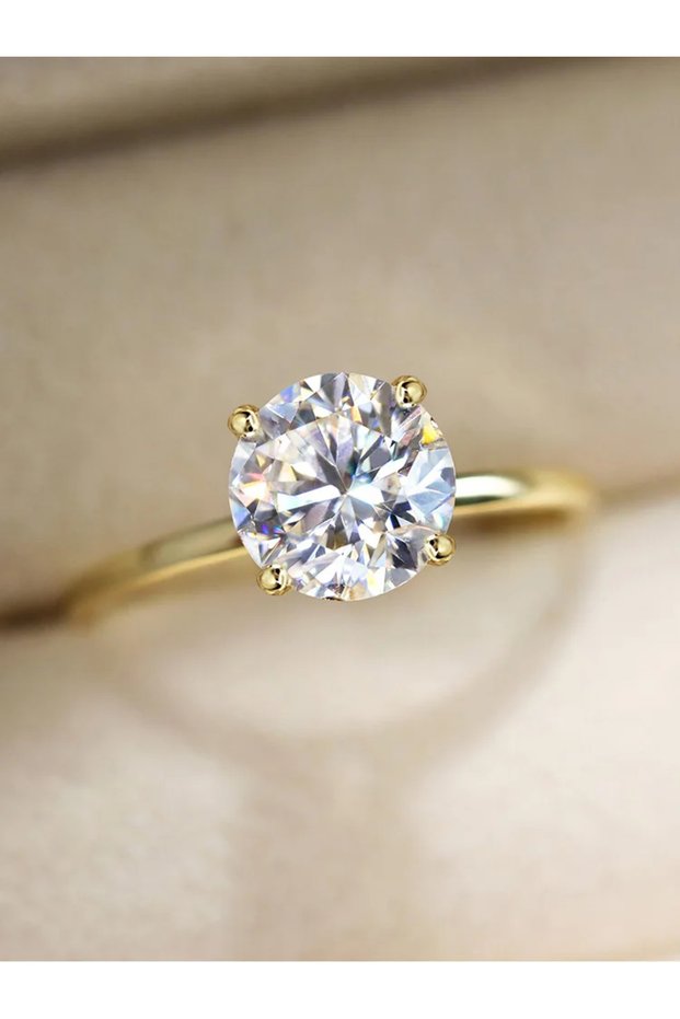 6 Golden 2 Carat 925 Sterling Silver 1-3 Carats Gorgeous Fashion Round Zircon Ring For Women Match D