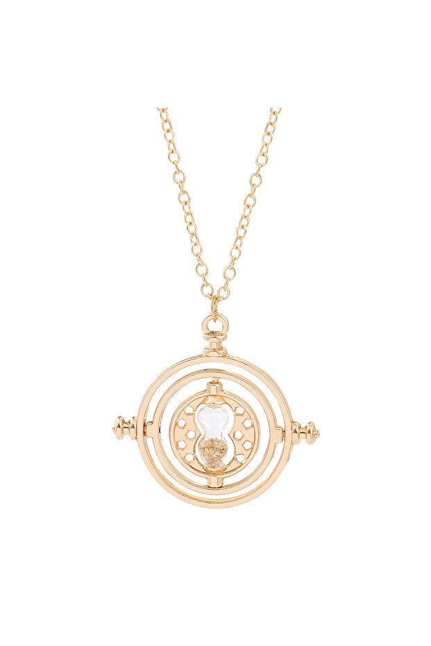 Gold-color New Harried Time Necklace Timer Hourglass 360 Rotatable Potters Cosplay Props Astronomica