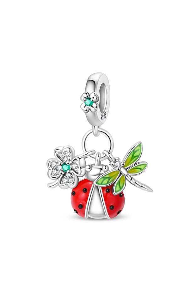 PAC2197 925 Silver Strawberry Ladybird Cars Lipstick Fashion Woman Red Charms Beads Fit Pandach 925
