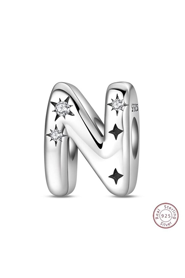 PAC1957-N 925 Sterling Silver 26 Alphabet A-Z Charms Star Letter Beads Suitable for DIY Bracelet Wom