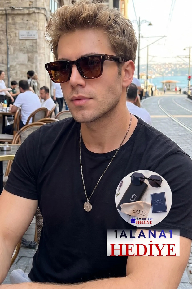 Men's polarized square brown sunglasses 23037 c3 p e