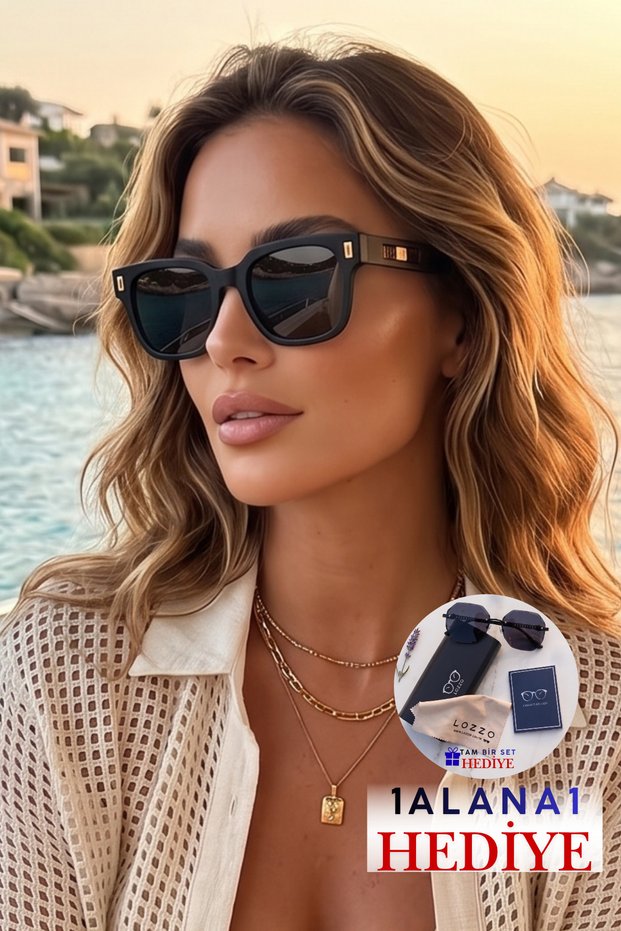 Women's Uv400 Matte Black Sunglasses with Gold Accessories Wp25-09 C2Mat