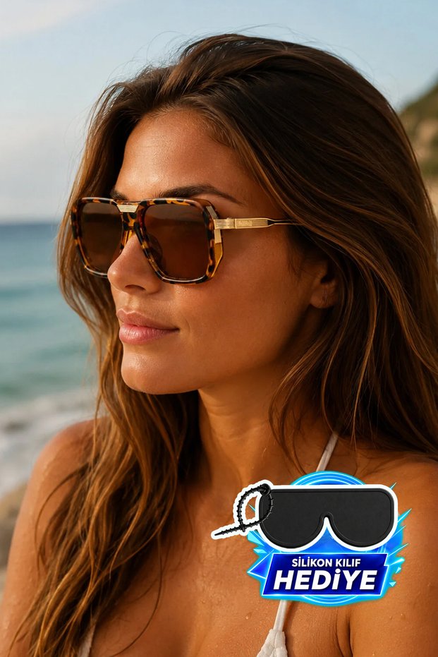 Unisex Brown Glass Leopard Body Sunglasses with Gold Handle Detail