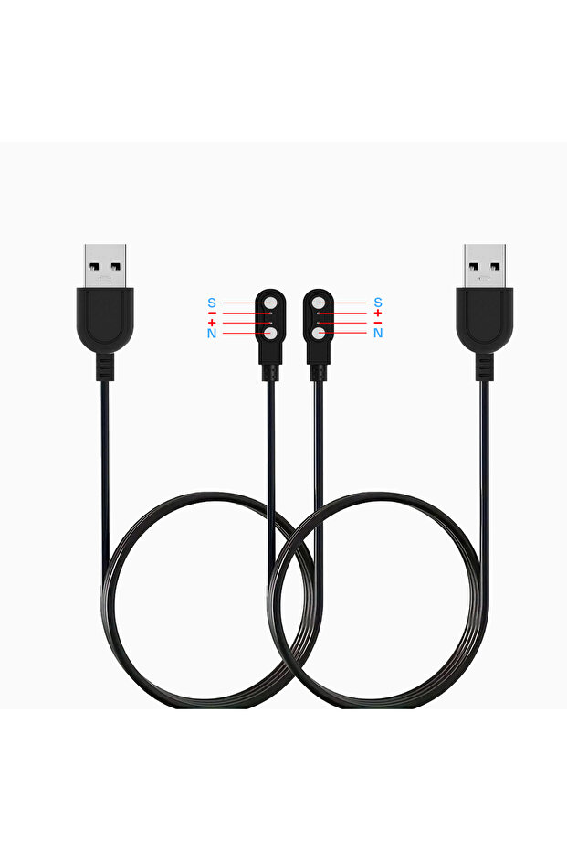 Black 2-Pack Magnetic USB Charging Cable, 2 Pin 2.5mm Smart Watch Charger Cord, Universal Replacemen