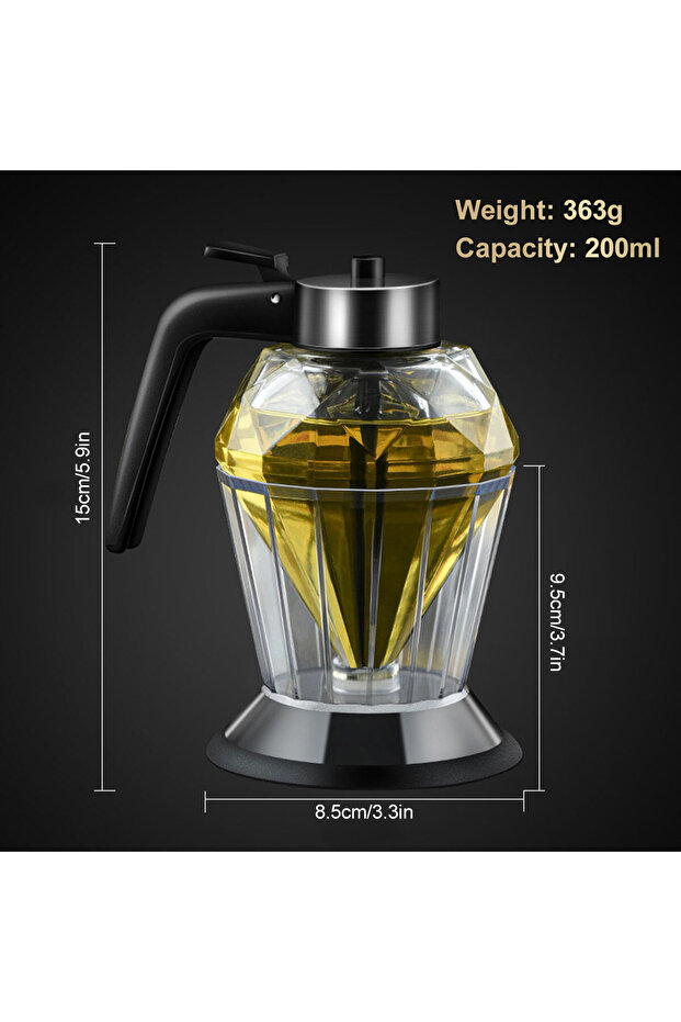 typeA Diamond Shaped Glass Honey Dispenser with Stand 200ml Large Capacity Oil Dispenser Multifuncti