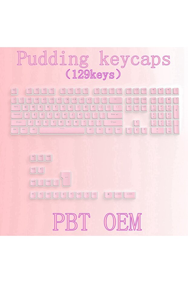 Pudding keycap Pink 129Keys Keyboard Keycap OEM Profile PBT Material Key Cap for Mx Hot Swap Mechani