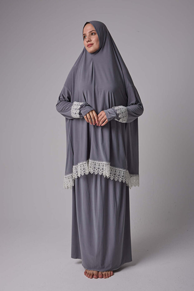Women's Two-Piece Summer Breathable, Flowy Abaya Prayer Dress, Grey