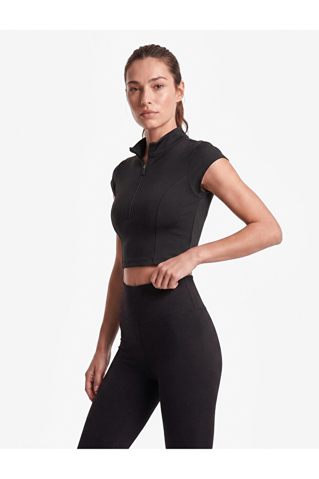 Half Zip Slim Fit Stand Collar Short Sleeve Sports T-Shirt