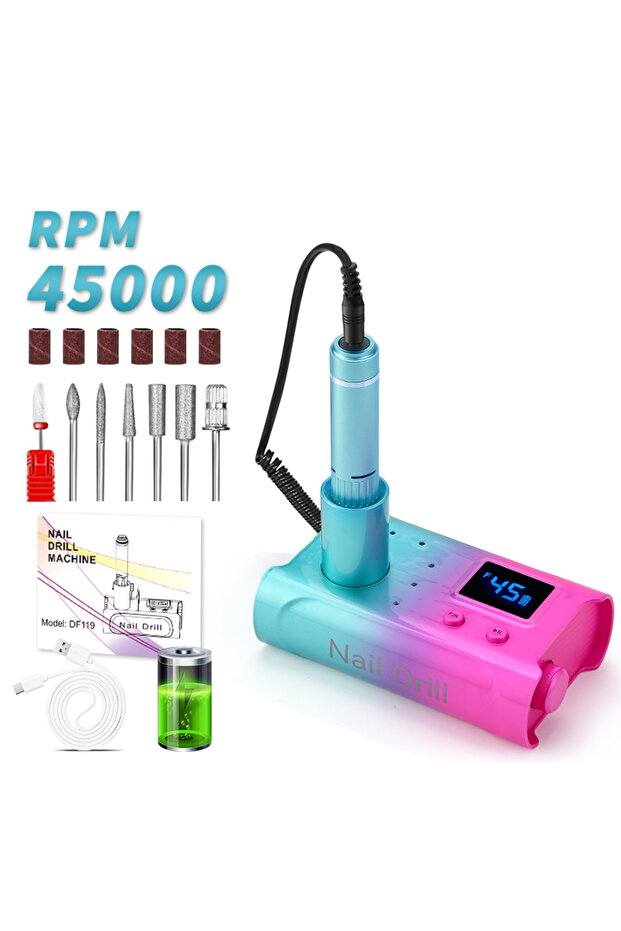 USB Type-C Gradient Green Electric Nail Drill File Nail Supplies, 45000Rpm Professional Nail Drill w