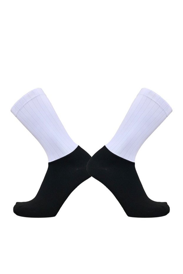 L 39-45 white black Anti Slip Silicone Summer Aero Socks Whiteline Cycling Socks Men Bicycle Sport R