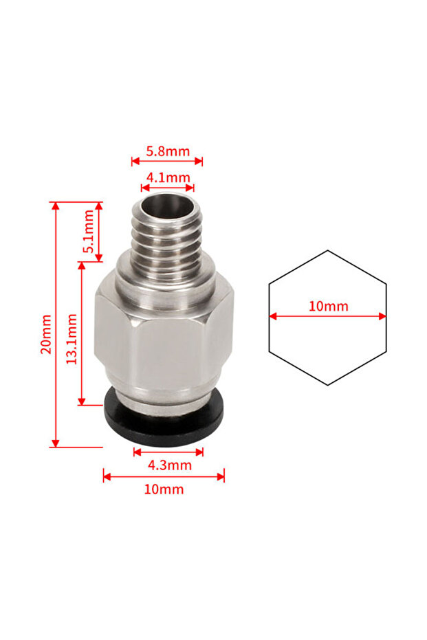 PC4-M6 Straight 10pcs 3d Printer Accessories PC4-M6 PC4-M10 Male Straight Pneumatic PTFE Tube Push i