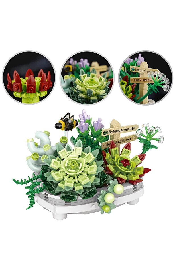 389Pcs With Box 389Pcs Succulent Bonsai Botanical Building Blocks Toys Collection Sets Plants and Fl