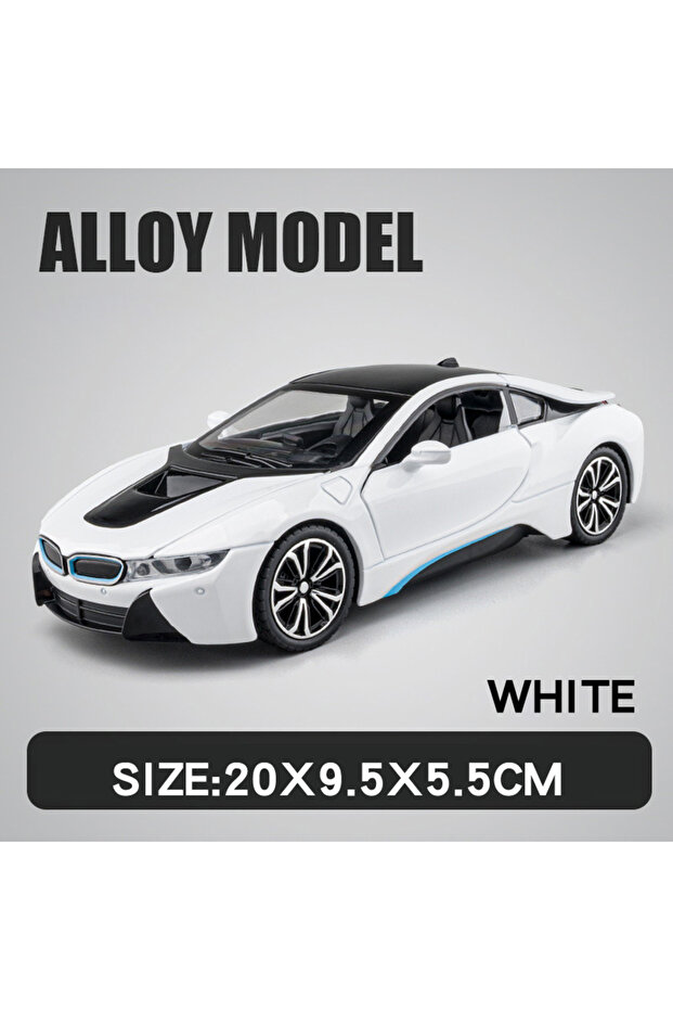 white box 1:22 i8 Sports Car Alloy Diecast Model Car Vehicle Collection Simulation Sound & Li