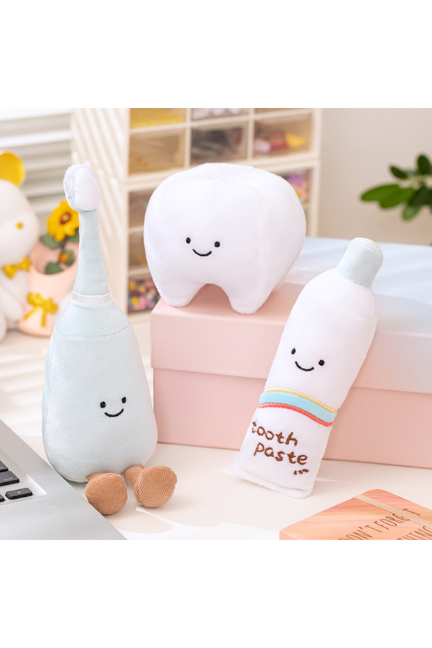 see choose option 3pc tooth one set Cartoon Teeth Cleaning Bathroom Supplies Teeth Plush Doll Toothb