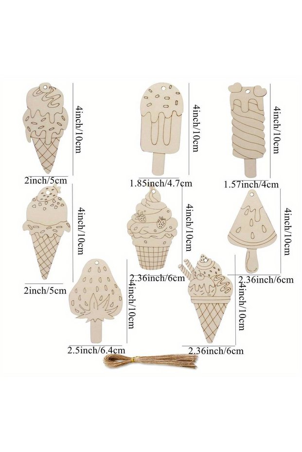 16pcs mixed 16Pcs Ice Lolly Wooden Crafts Multi Unpainted Hanging Ornmanet For Summer Birthday Party