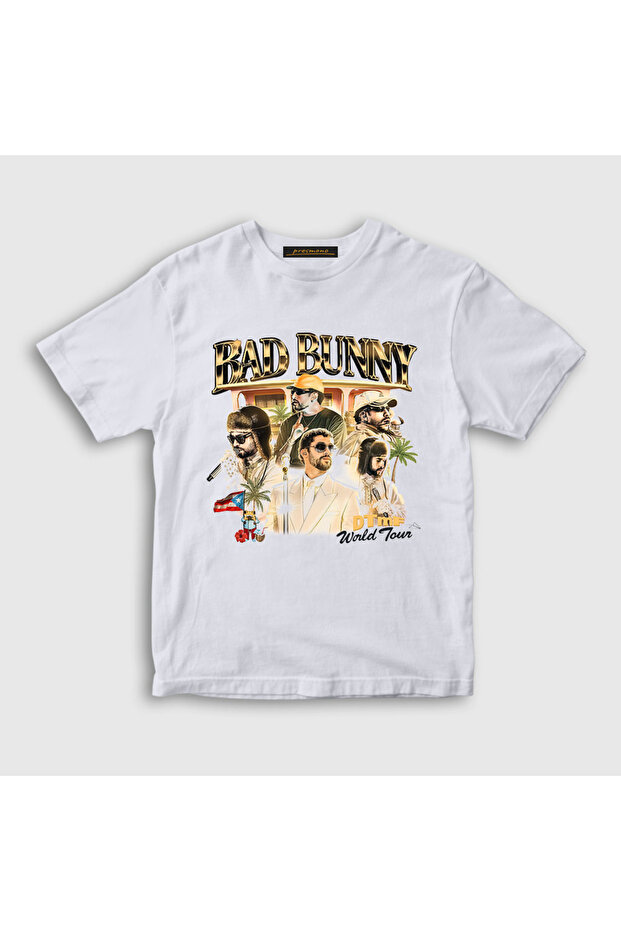 Unisex Kids White World Tour Dtmf Bad Bunny T-Shirt 605459Tt