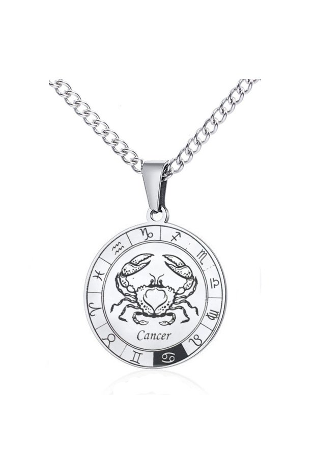 Cancer Stainless Steel 12 Zodiac Sign Necklace For Men Women Constellation Jewelry Birthday Gifts
