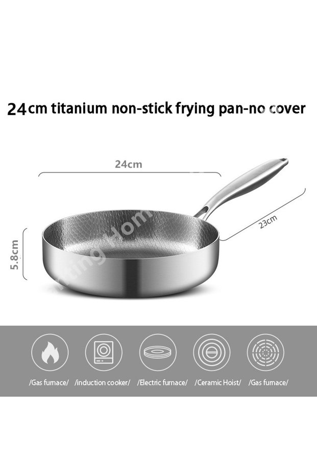24cm Titanium Stainless Steel Frying Pan Nonstick Wok Uncoated Pot Egg Steak Skillet Home Induction
