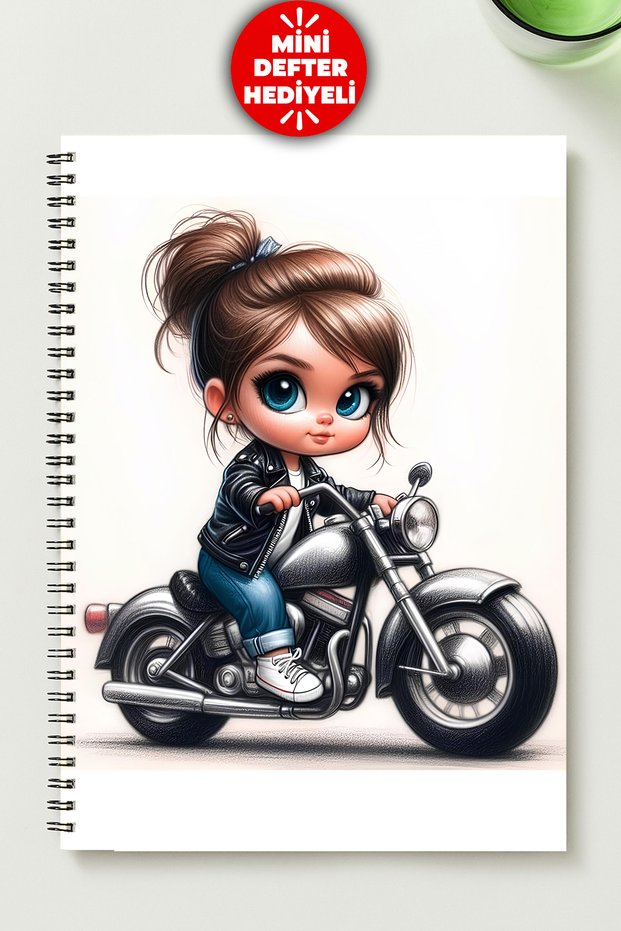 Motosikletli̇ Kiz A5 Metal Spiral Unlined Cardboard Cover Motosikleli̇ Kiz Notebook