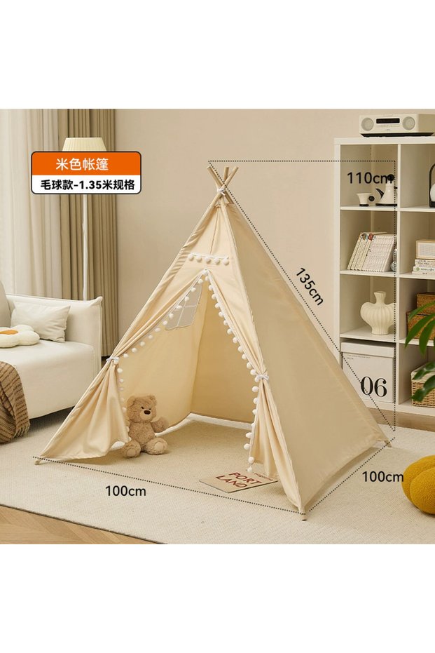 Beige 1.35M Portable Children Play Tent 1.6m/1.3m Indoor Play House Wigwam Child Tipi Teepee Toddler