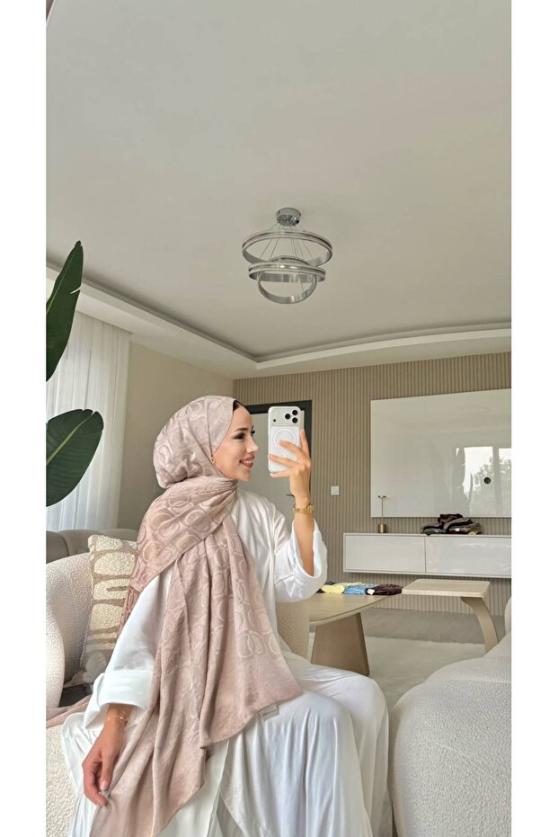 Ring Pattern Cotton Jacquard Shawl Mink